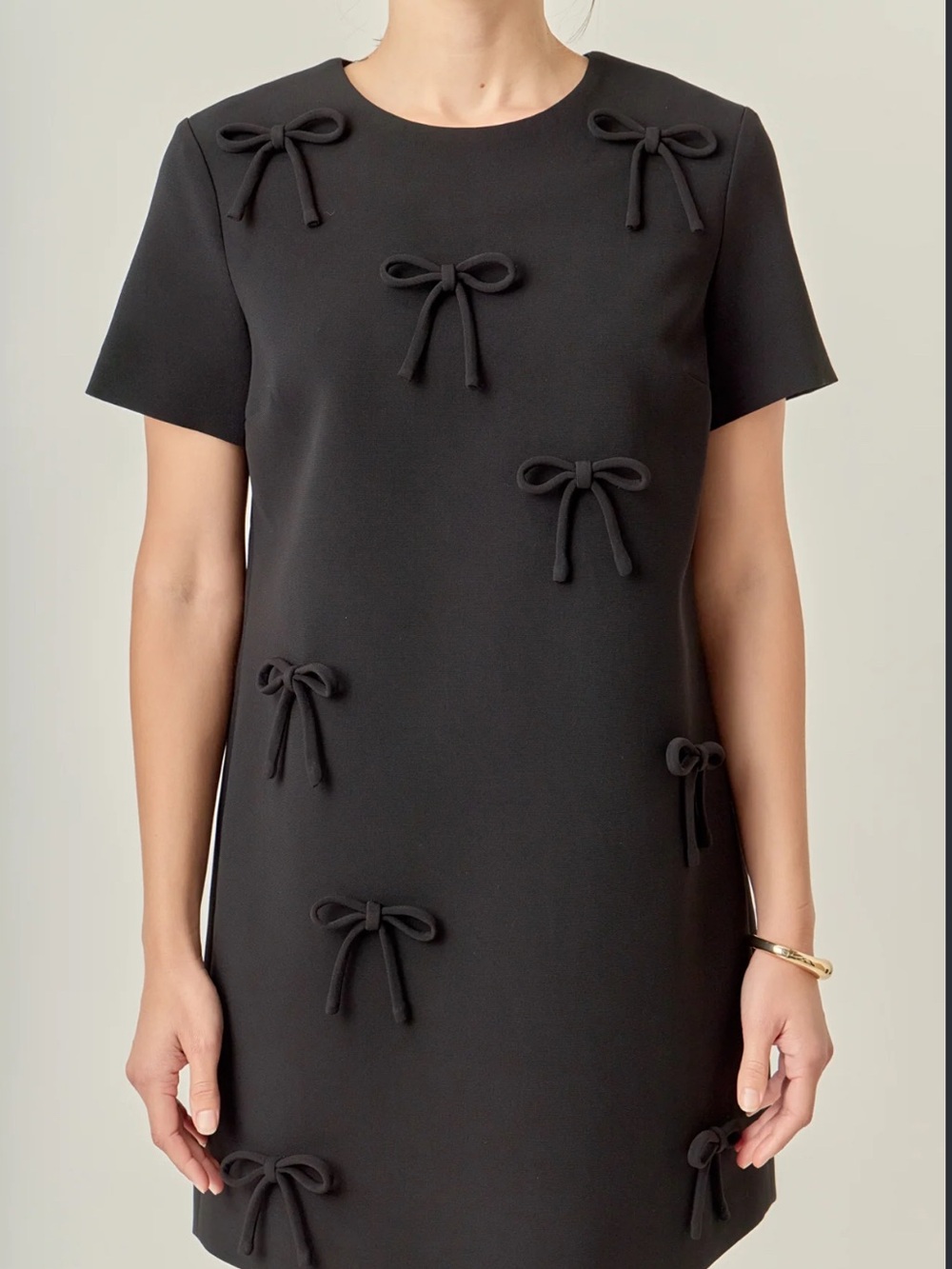 SHEIN Black Short-Sleeve Bow Detail Shift Dress